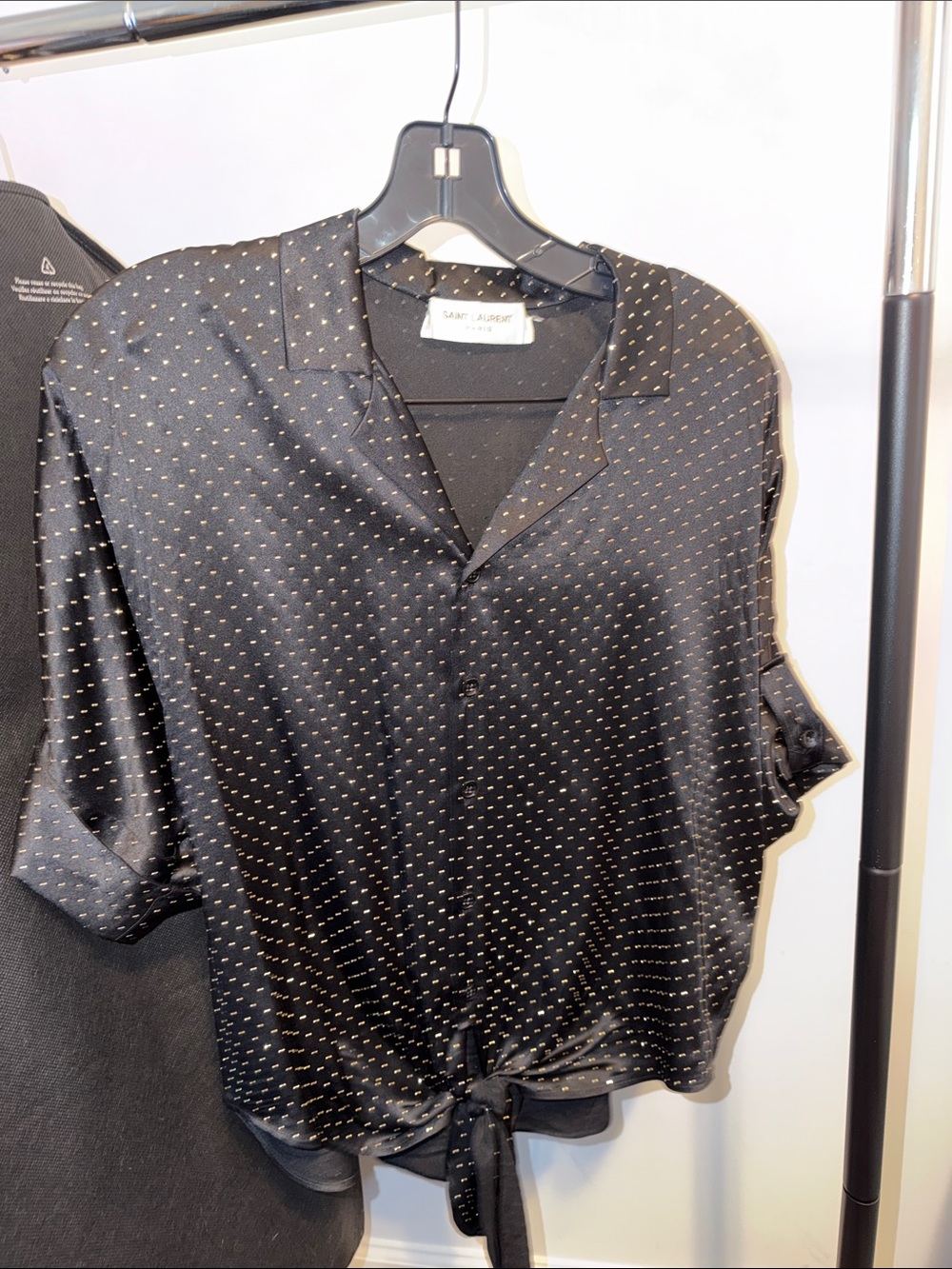 Saint Laurent Black SILK Shirt with Gold Dot Print size 36